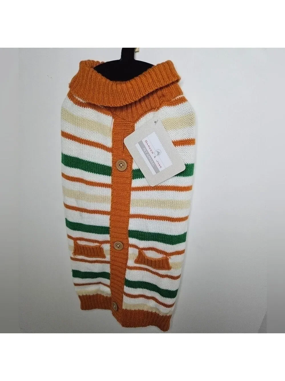 BARKER & JANE Sweater Orange Cream Brown Green Stripe Acrylic Size Medium